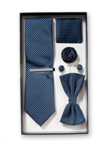 Set cu cravată business, papion bărbătesc, batistă și accesorii bleumarin